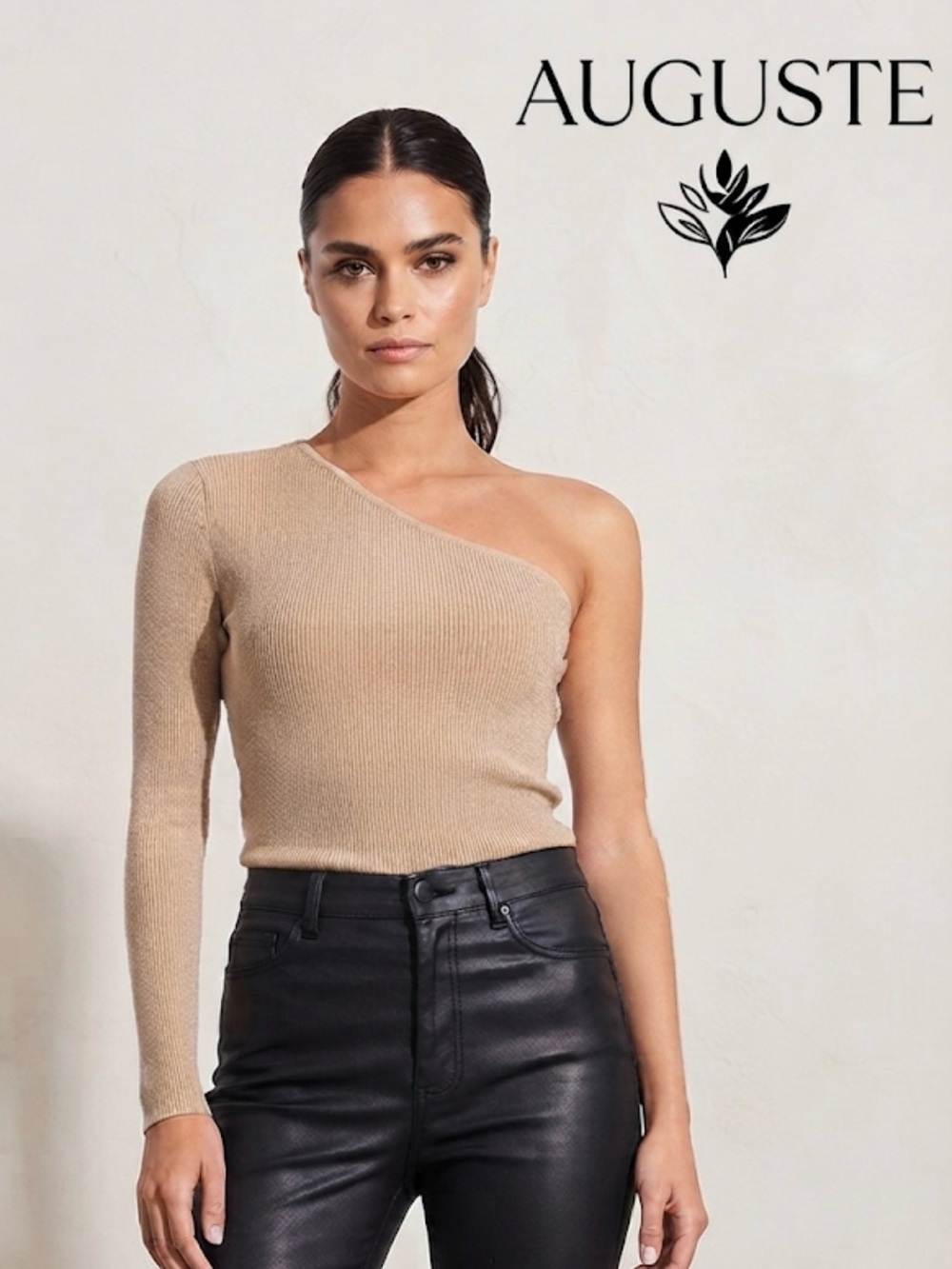 New authentic Auguste The Label designer one shoulder matte gold top sz Small